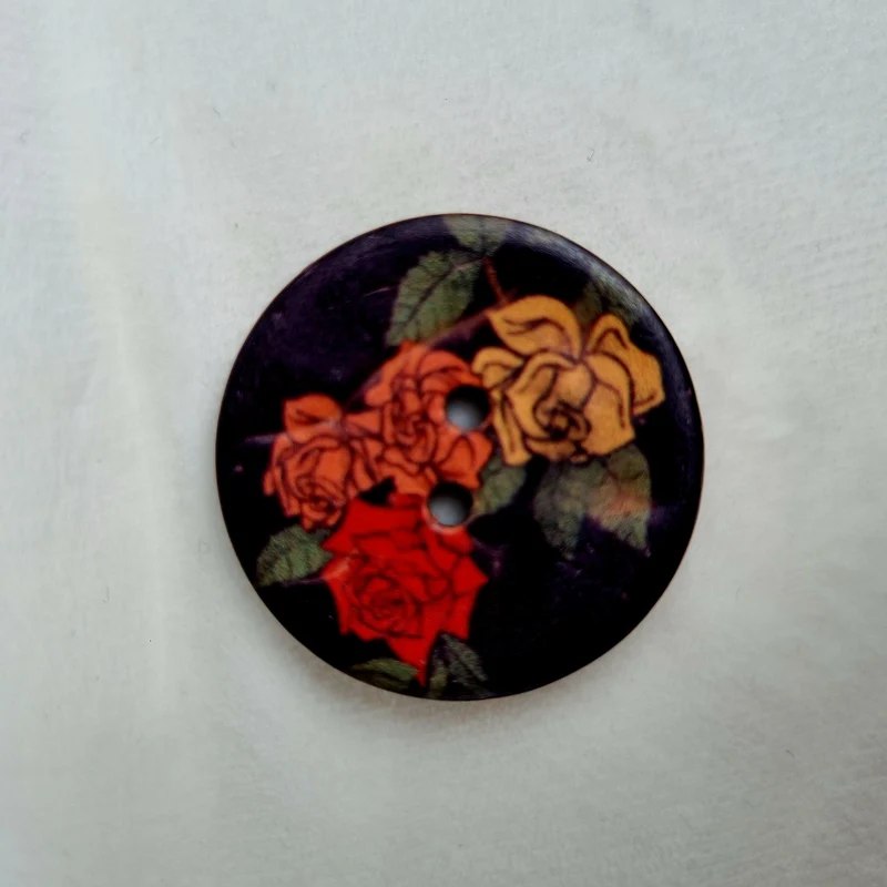Boutons en Coquille de Coco – Motif Roses Multicolores – 30 mm / 40 mm