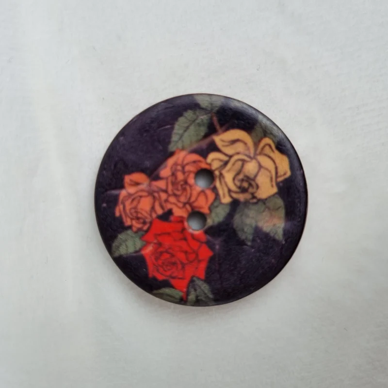 Boutons en Coquille de Coco – Motif Roses Multicolores – 30 mm / 40 mm
