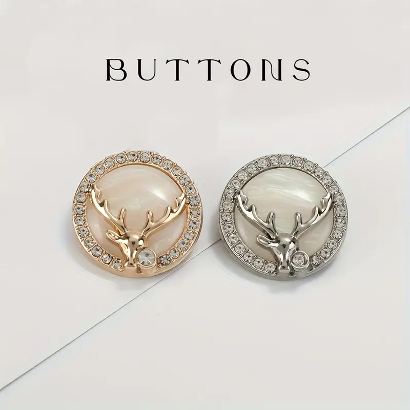 Boutons 18 mm en métal de luxe, motif cerf élégant, avec accents strass