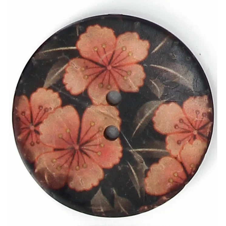 Boutons 2 trous coco imprimé fleur 40 mm