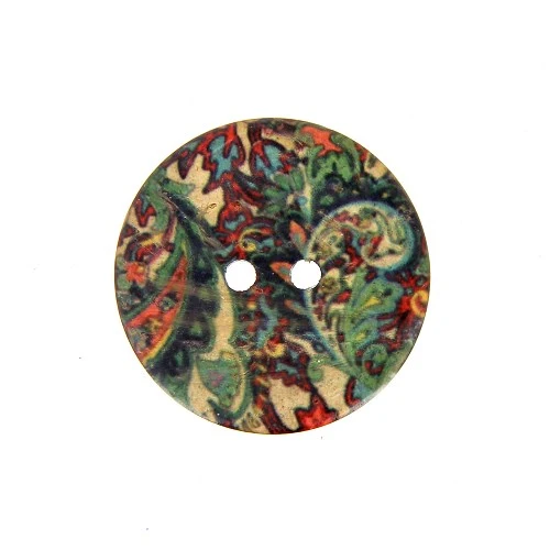 Bouton 2 trous coco imprimé façon cachemire 30 mm 40 mm