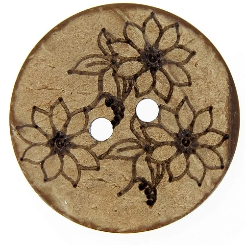 Boutons 2 trous coco grave laser fleur 22 mm 30 mm 40 mm