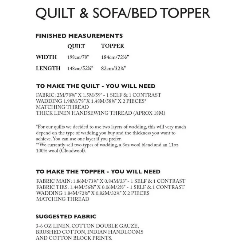 PATRON DE COUTURE PDF | Courtepointe et couvre-lit/canapé | Merchant & Mills | Instructions seulement