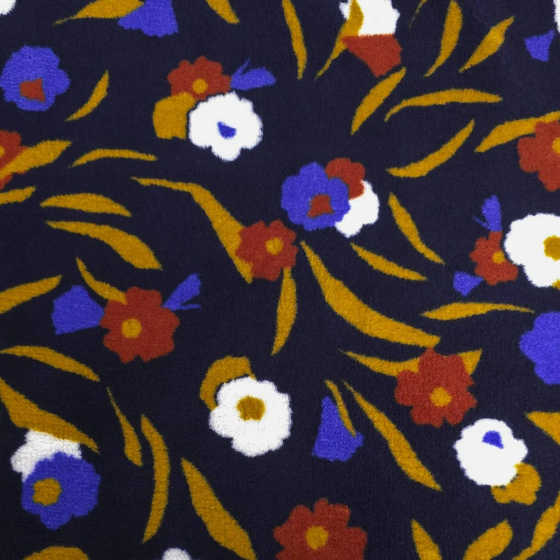 Tissu sherpa imprimé | Motif floral minuit | OEKO-TEX®