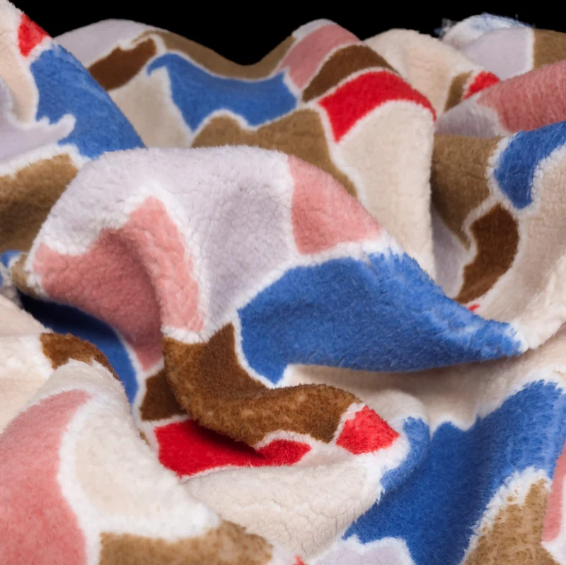 Tissu sherpa imprimé | Lin Montagne bleu | OEKO-TEX®
