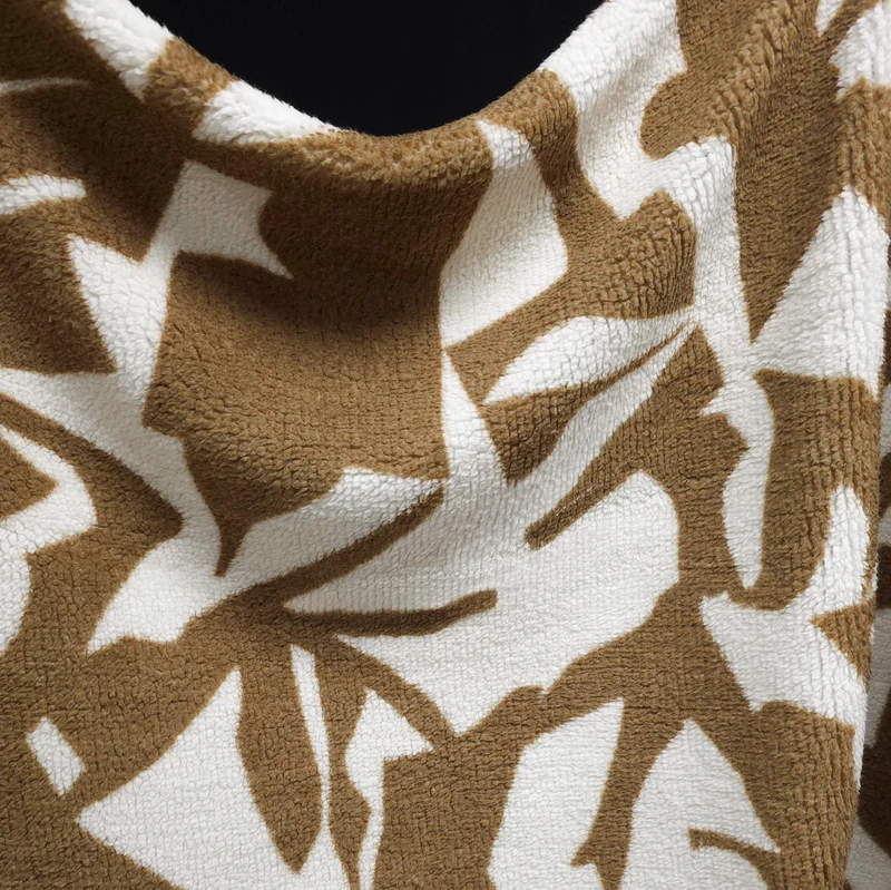 Tissu sherpa imprimé | Taupe et blanc cassé | OEKO-TEX®