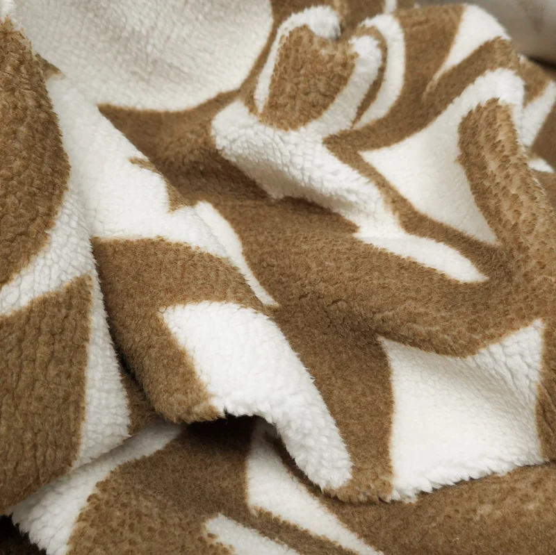 Tissu sherpa imprimé | Taupe et blanc cassé | OEKO-TEX®