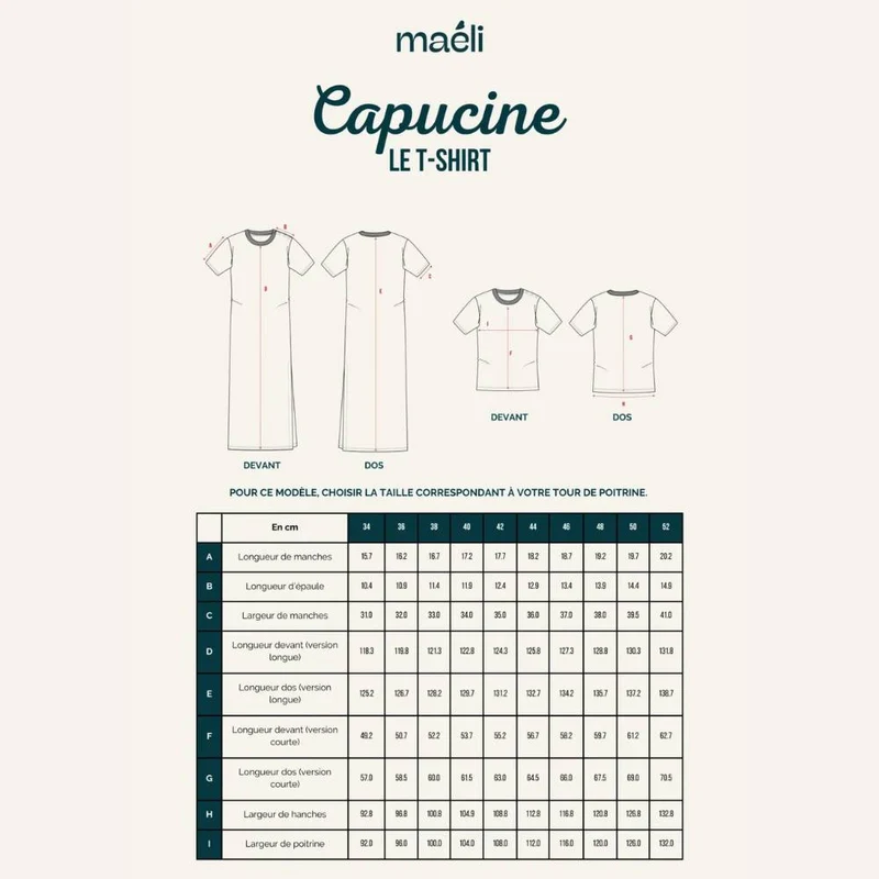 PATRON DE COUTURE PDF | T-Shirt & Robe Capucine | Maéli Paris | FRANÇAIS SEULEMENT