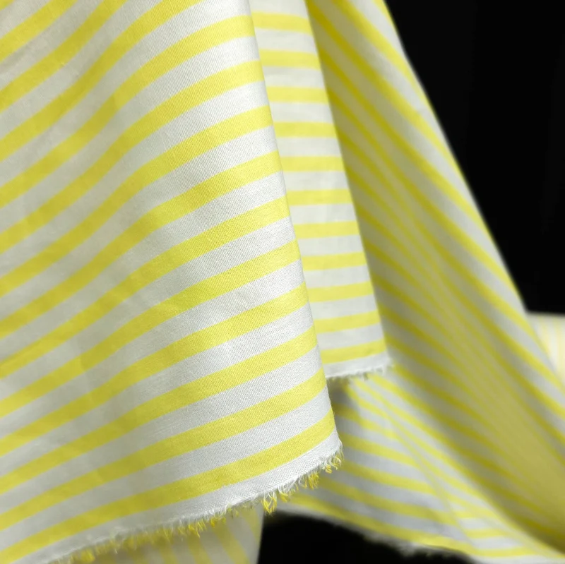 Coton pour Chemises | Rayures Citron et Blanches