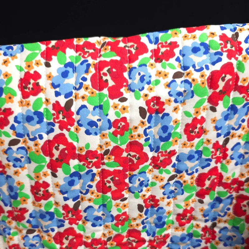 Tissu matelassé réversible en coton | Floral & rayures jaunes