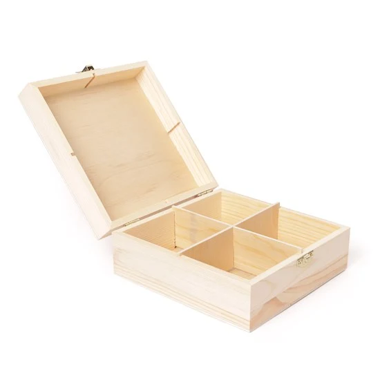 Wooden 4 Division Box 6,4" x6,2" x2,7"