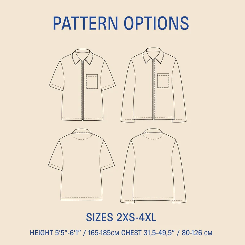 Patron de couture PDF | Chemise zippée pour homme | Wardrobe by Me