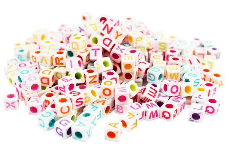 Pack of 300 Alphabet Multicolor Cube Beads 6mm
