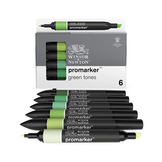 Set of 6 Dual-Tip Promarker Green Tones