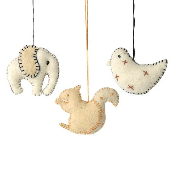 Felt Ornaments - Bird, Squirrel & Elephant