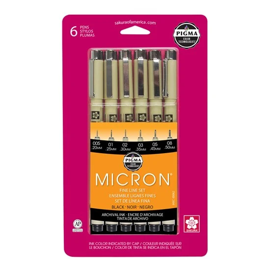 Set of 6 markers pigma micron black fine lines