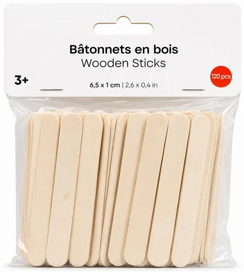 Set of 120 Mini Wood Sticks - 6.5x1cm