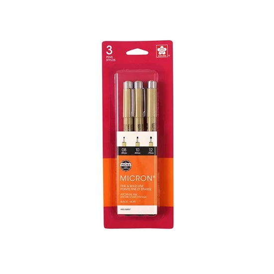 Set of 3 pens pigma micron tips 08, 10 and 12