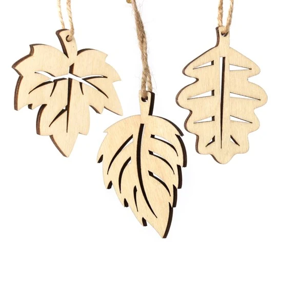 9-Piece Wooden Ornament Set - Leaves