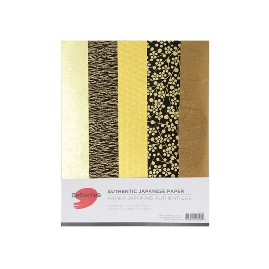 Japanese Paper Set of 5 Metallic Gold - 8.5X11"