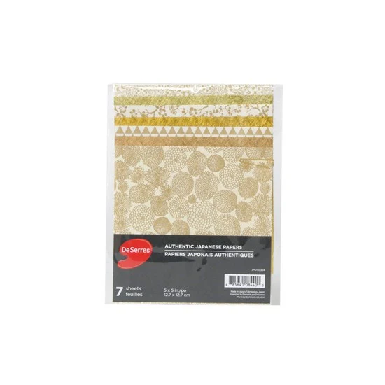 Japanese Paper Set of 7 Gold - 5X5"