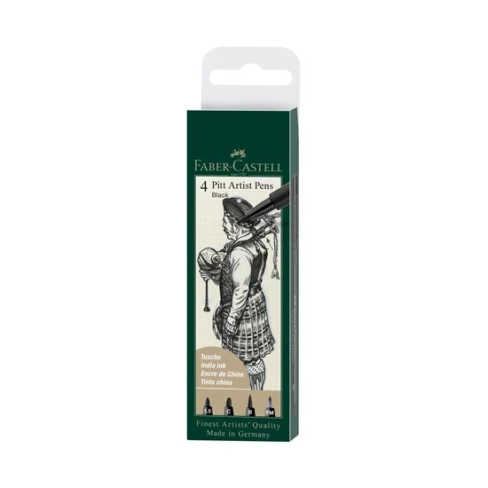 Set of 4 pitt black markers tips 1.5, c, b, fm