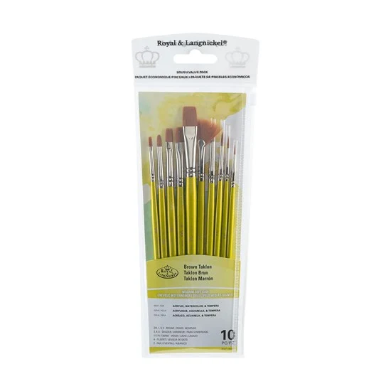 Set of 10 Brown Taklon Brushes Assorted