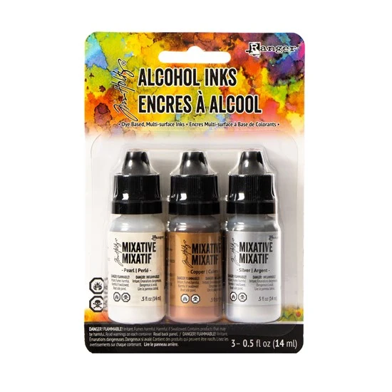 Set of Alcohol Ink Silver Pearl and Copper - 3x14ml