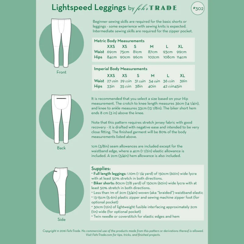PATRON DE COUTURE PDF | Leggings Lightspeed | Fehr Trade