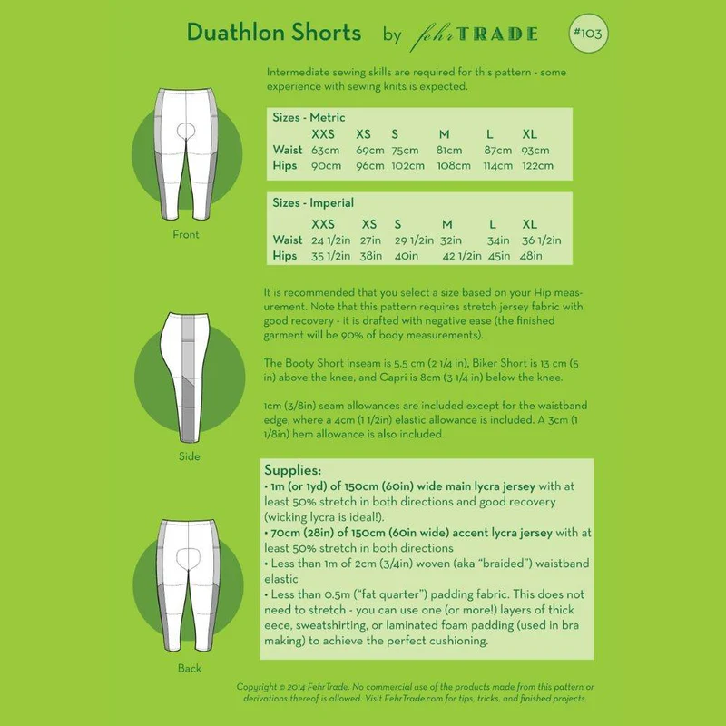 PATRON DE COUTURE PDF | Short Duathlon | Fehr Trade | Bilingue (FR/EN)