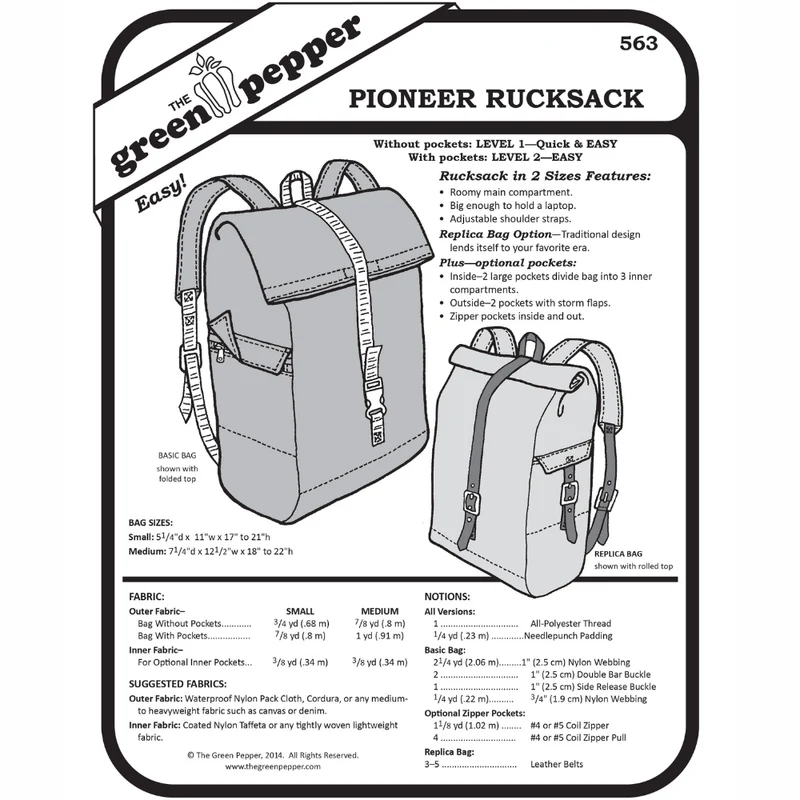 PATRON DE COUTURE PDF | Sac à dos Pioneer | The Green Pepper