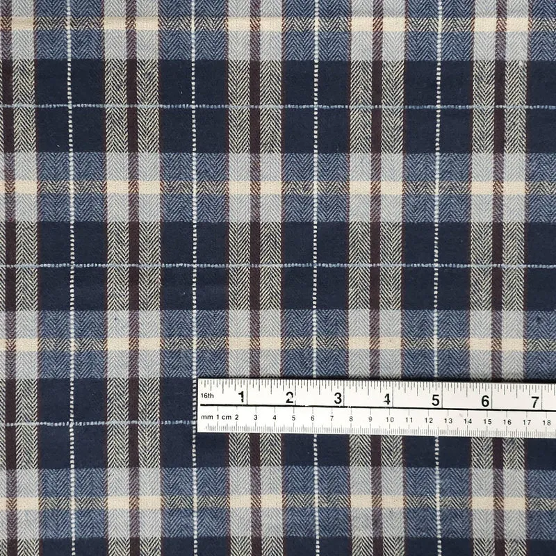 Flanelle de Coton | Qualité Supérieure | Carreaux | Tissé Teint | Bleu & Crème