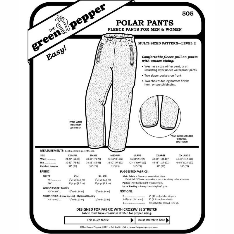 PATRON DE COUTURE PDF | Pantalon en polar pour adulte | The Green Pepper