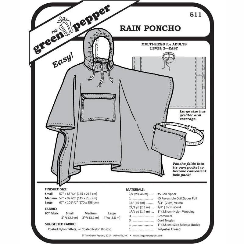 PATRON DE COUTURE PDF | Poncho de pluie pour adulte | The Green Pepper