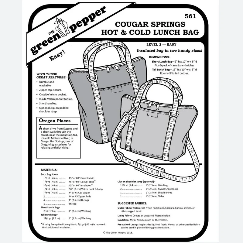 PATRON DE COUTURE PDF | Sac à lunch isotherme Cougar Springs | The Green Pepper