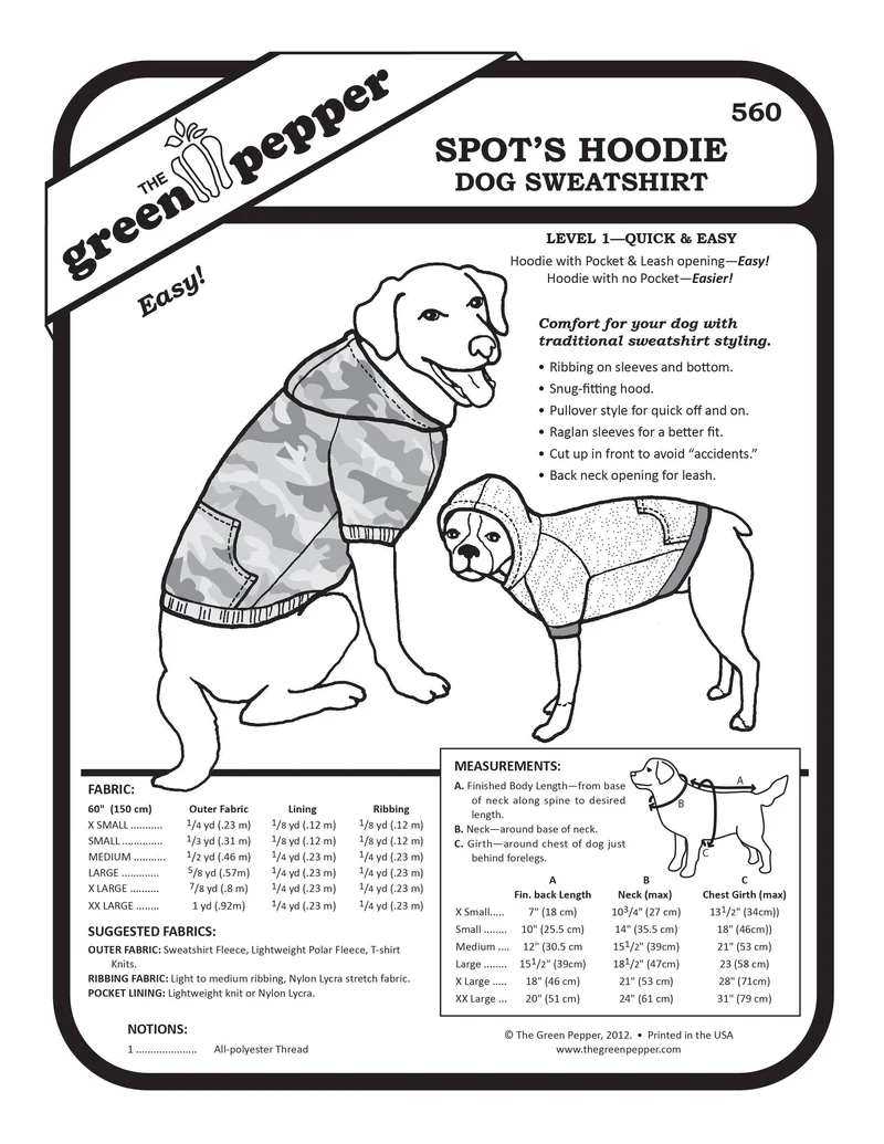 PATRON DE COUTURE PDF | Hoodie Spot – Coton ouaté pour chien | The Green Pepper