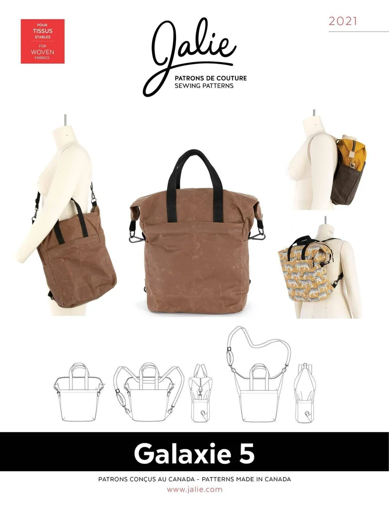 PDF PATRON DE COUTURE | 2021 | GALAXIE 5 | Sac à dos convertible 3-en-1 | Jalie | BILINGUE (FR/EN)