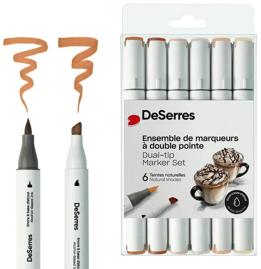 Set of 6 Dual Tip Alcohol Markers Natural Colors