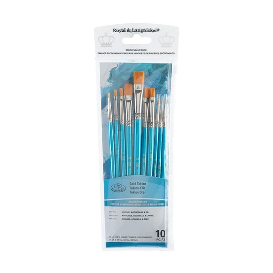 Set of 10 Gold Taklon Brushes Detail/Shader