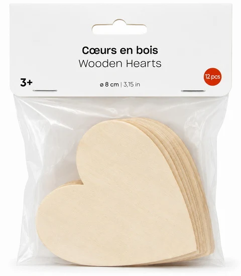 Set of 12 Wooden Shape Heart - 8cm