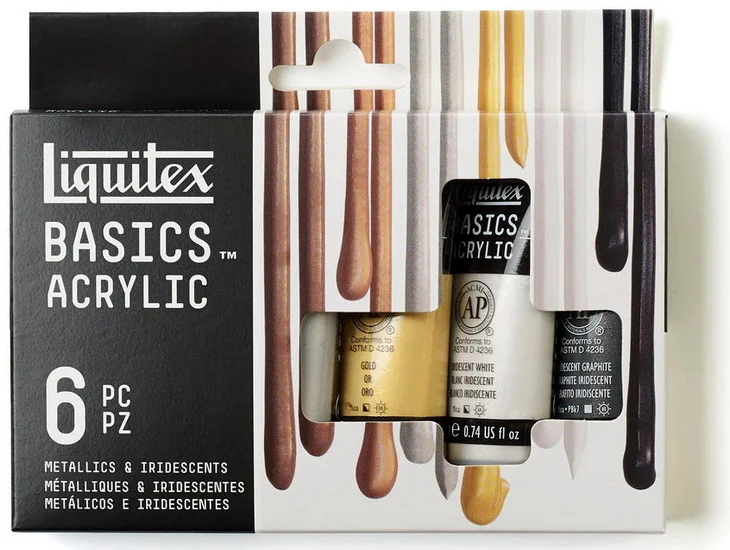 Acrylic color tube set - metallic and iridescent 6 pieces