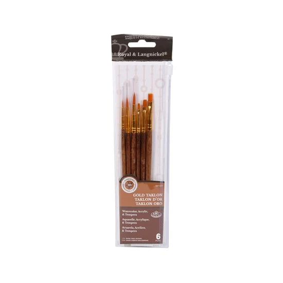Set of 6 Gold Taklon Brushes Short Handle