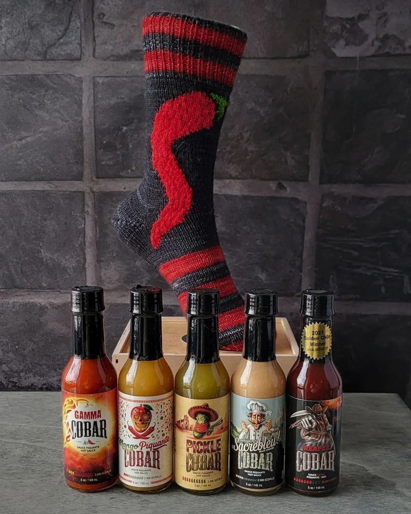 Cobar Socks Knitting Kits (3 versions offered) & Hot Sauce Gift Set
