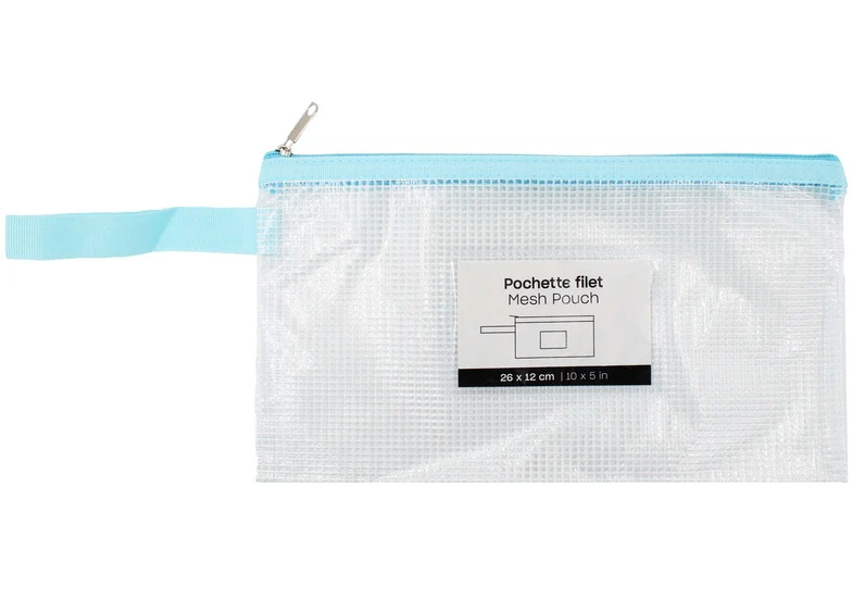 Mesh Zipper Pouch Letter Blue -10x5"