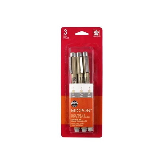 Set of 3 pigma micron markers cool light gray