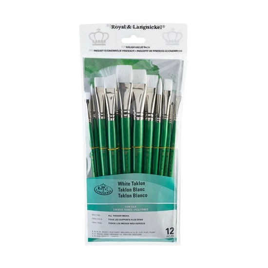 Set of 12 White Taklon Brushes Bright/Rounds