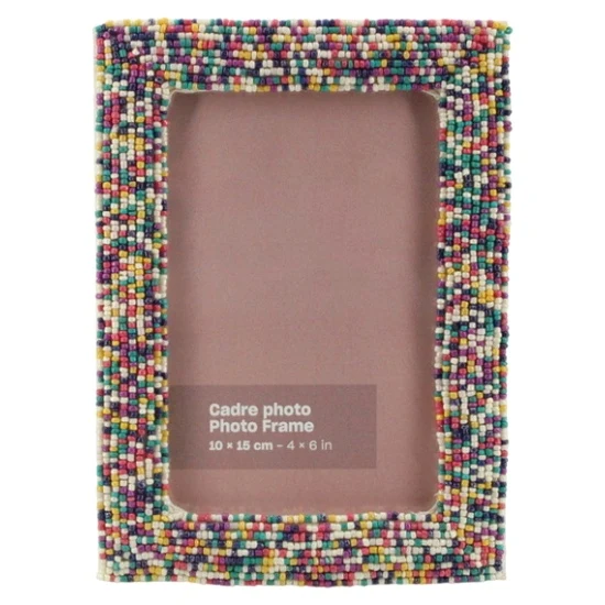 Multi color random glass beaded hand embroidered photo frame