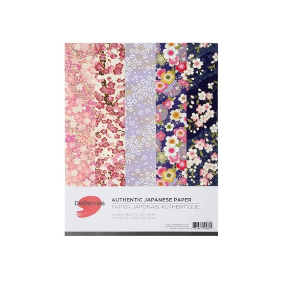 Japanese Paper Set of 5 Purple Floral - 8.5X11"