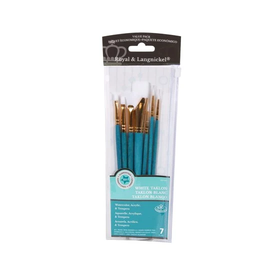 Set of 7 White Taklon Brushes Short Handle