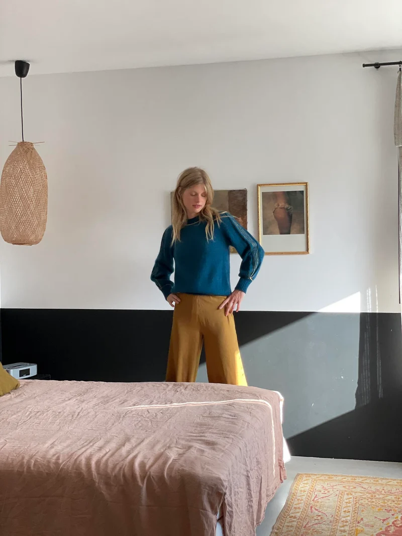 Pull Alix mohair Pacifique et doré.
